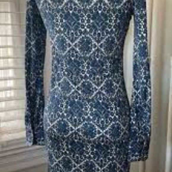TORY BURCH Blue White Walker long sleeve SILK Mini DRESS - Picture 6 of 7